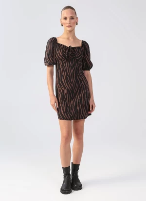 Patterned Mini Brown Dress