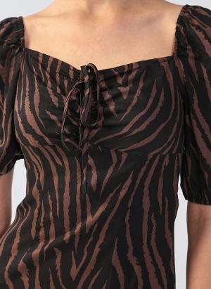 Patterned Mini Brown Dress