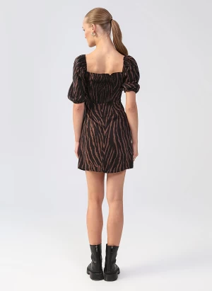 Patterned Mini Brown Dress