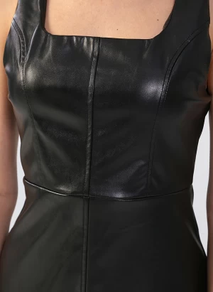 Square Collar Straight Mini Black Dress