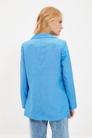 Mint Button Detailed Blazer Jacket